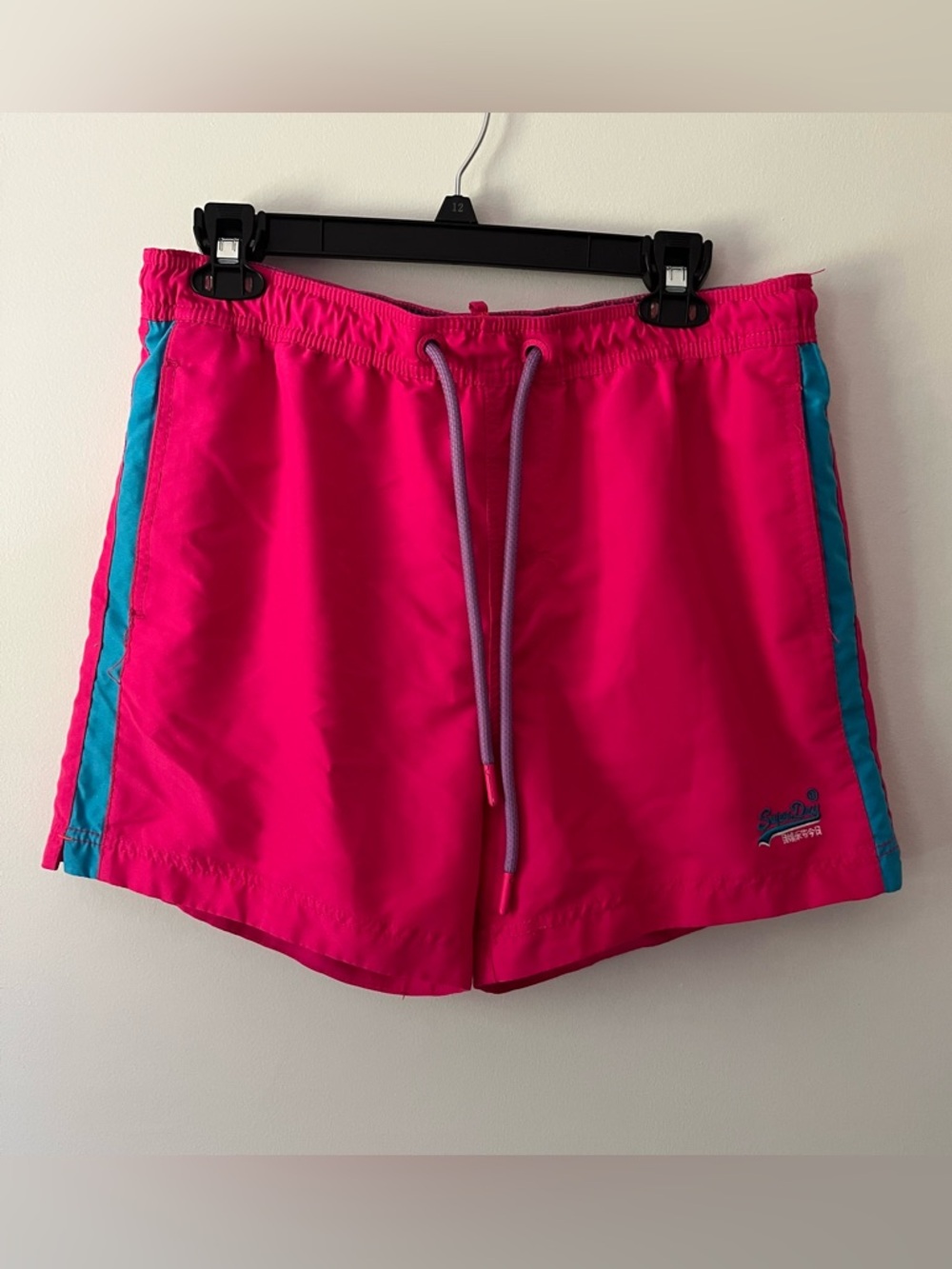 Men's Superdry Swim Shorts XL Neon Pink Blue Vibrant Summer Vacation